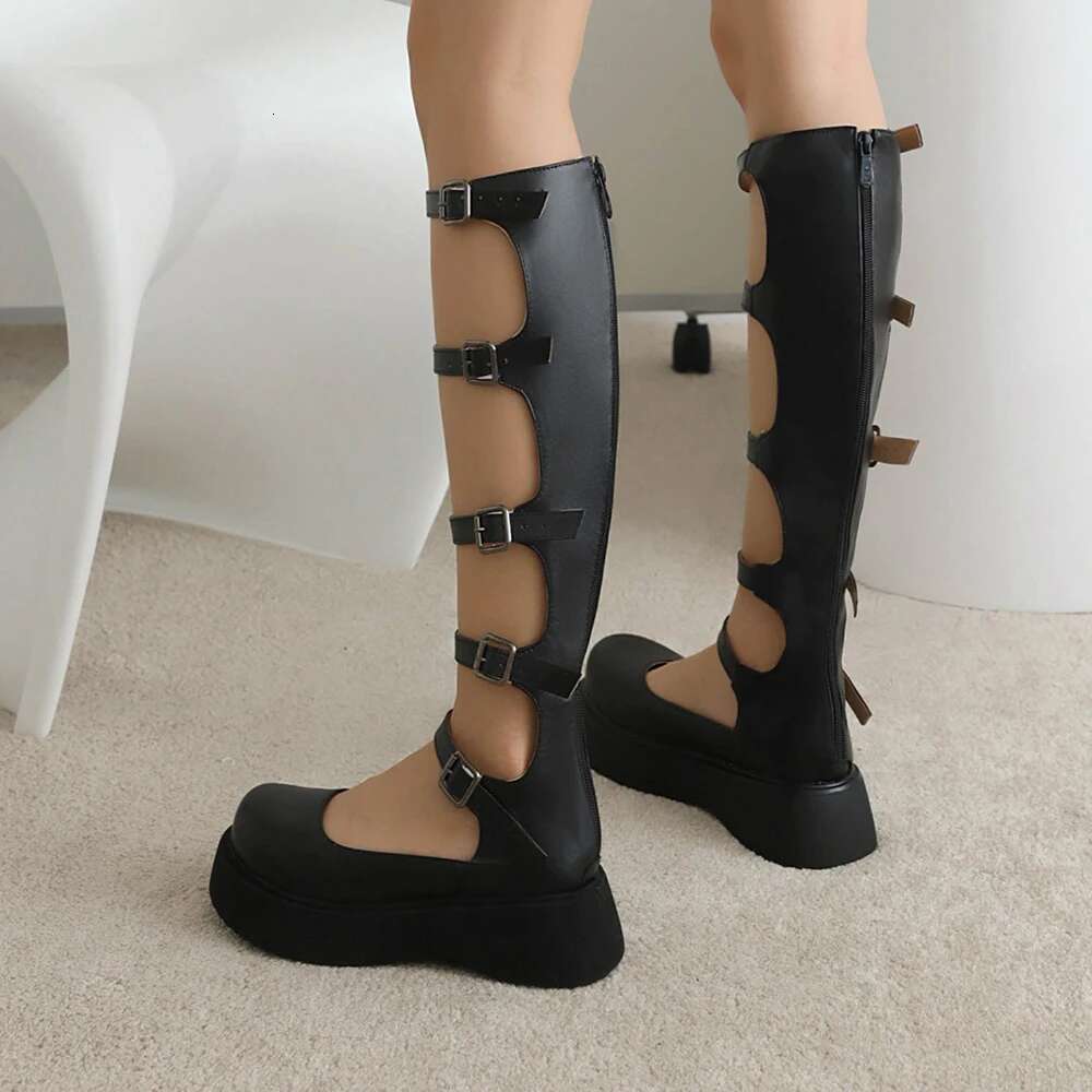 Girl Wedges Thick Platform Mary Janes Buckle Hollow Motorcycle Cool Boots Sandals New Designer Lolita Women Shoes