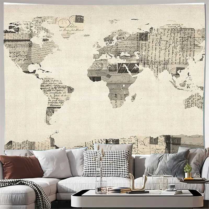 Vintage World Map Tapestry Wall Hanging Bohemian Decor Dorm Room Aesthetic Travel Photography Backdrop Large Wall ArtM251125