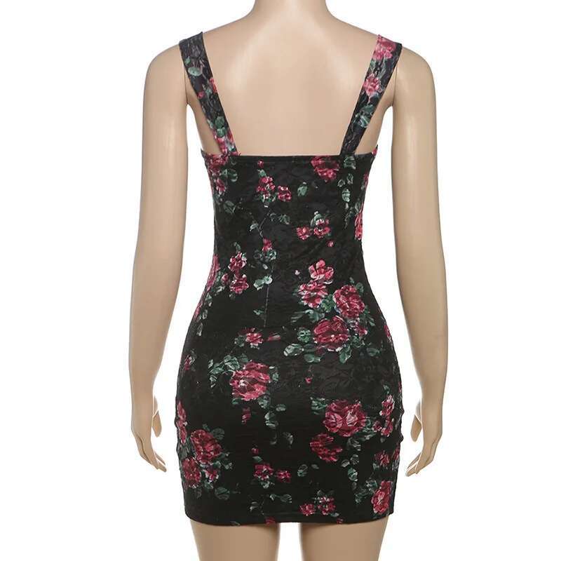 Dongdumaoyi Townlike Print Lace Slim Bodycon Dress Women Spaghetti Strap Mini Spring Summer Nightclub Sexy Party Dresses