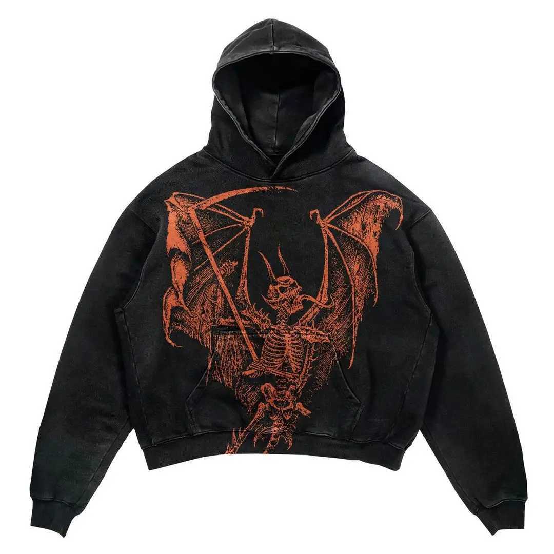 American street fashion hoodie black hoodie mens and womens hip-hop retro Harajuku sports casual long Sve shirt w250425