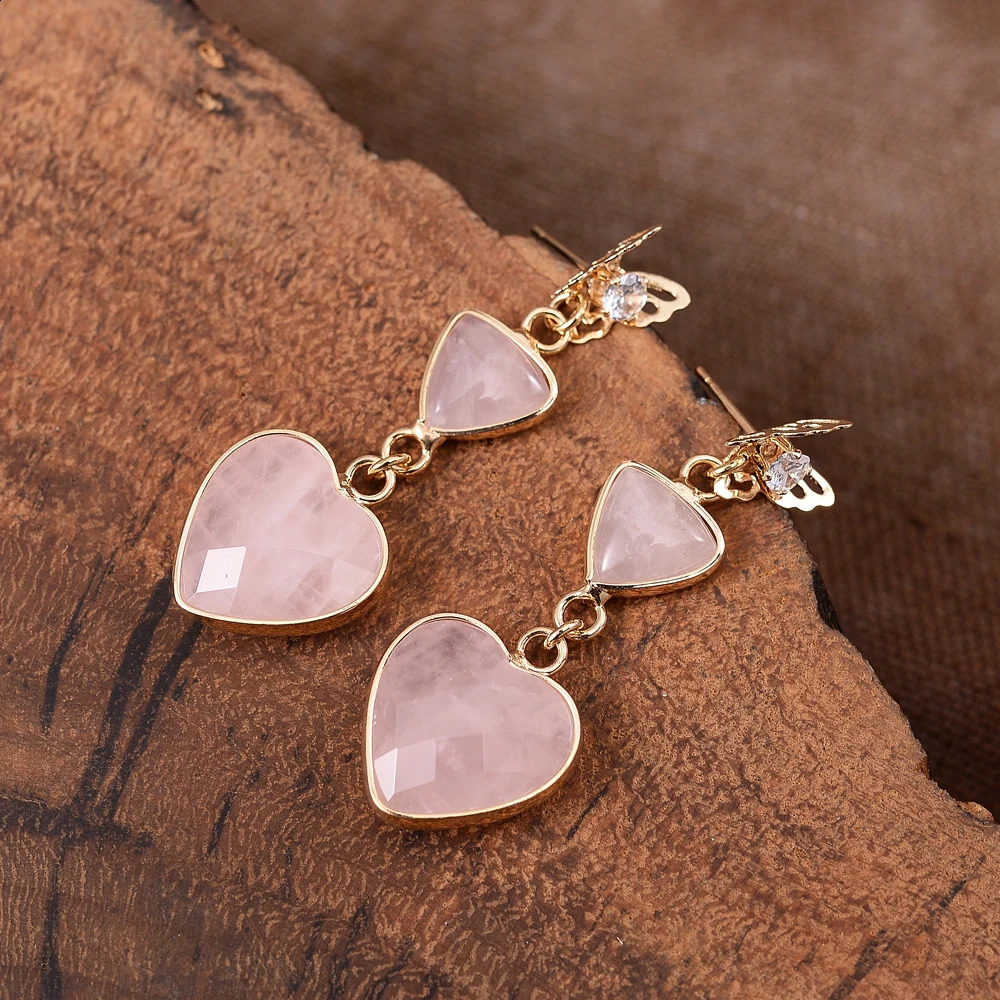 Red Heart Bohemian Pendant Earrings Womens Handmade Natural Stone Pendant Earrings Jewelry Accessories 250422
