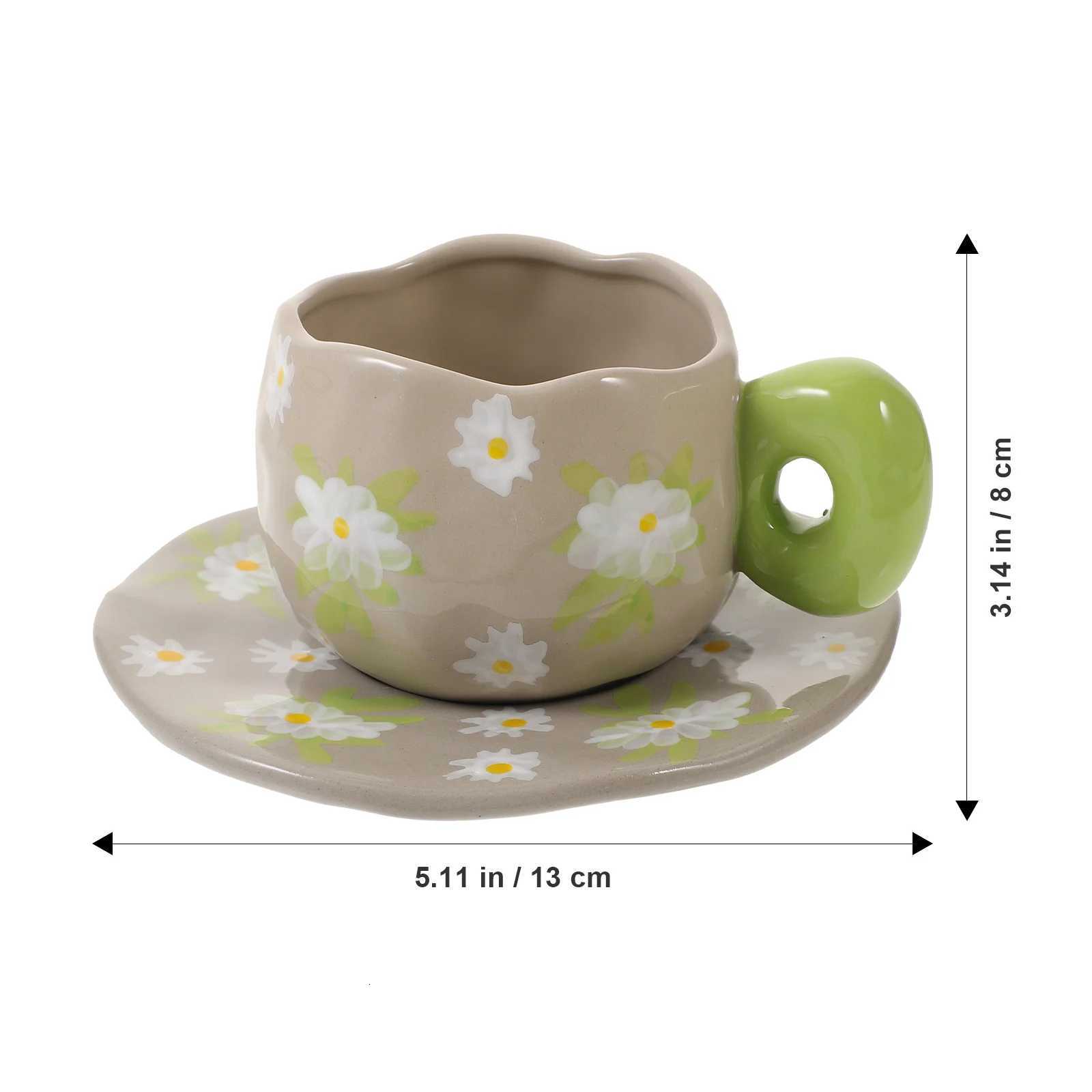 1Set French Vintage Ceramic Coffee Mug Saucer Set Smooth Surface Easy Grip Handle Practical Home Office Cafe Dessert Shop Use Y251125