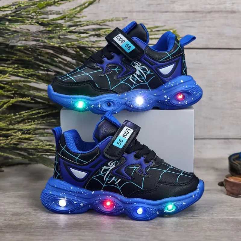 Cartoon Led Light Up Childrens Shoes Sneaker 1-6 Year Old Boys Girls Spring Autumn Casual Red Black Pu Leather ShoeW251125 XJ260303