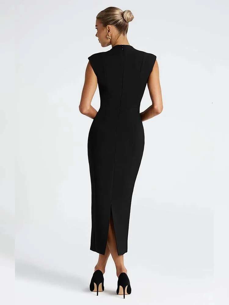 Dongdumaoyi Townlike Pockets Slim Bodycon Dress Women Elegant Midi Long Summer Deep V Neck Nightclub Sexy Party Dresses