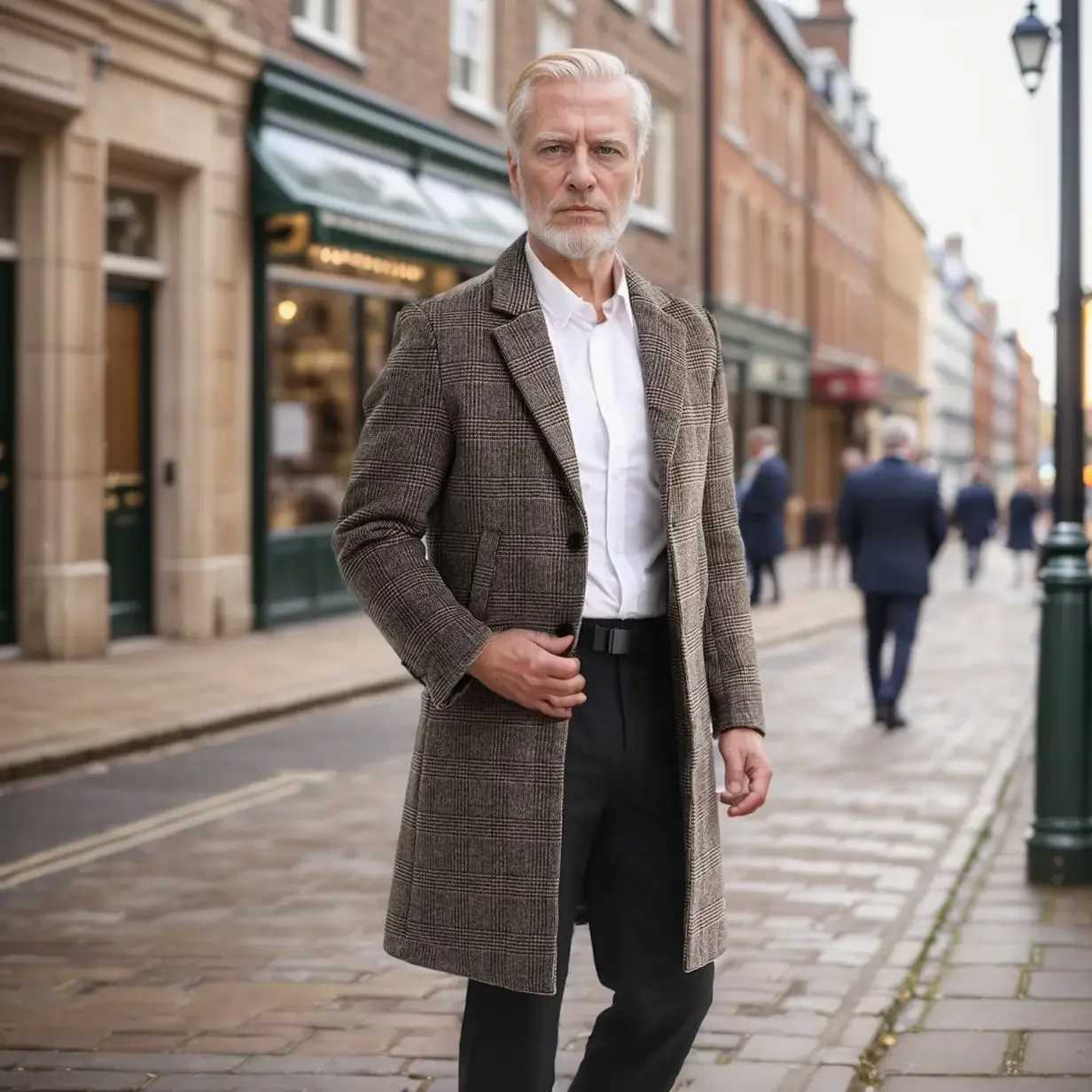 Autumn Winter Men Classical Plaid Cashmere Tweed Woolen Coat Gray Camel Plaid Pattern Cotton Blended Overcoat Male OutfitsT251125