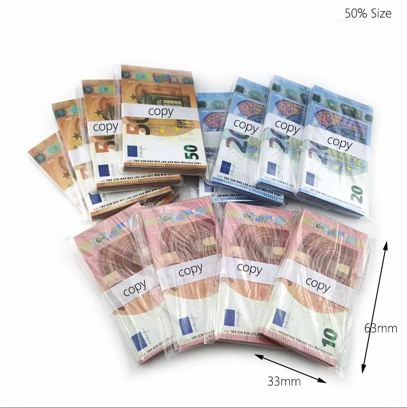 Partys Copy Prop Money Euro Party Supplies Fake Money Banknote 5 10 20 50 100 200 US Dollar Euros Realistic Toy Bar Props Currency Movie Money Faux-billets 63*33mm 50% Size