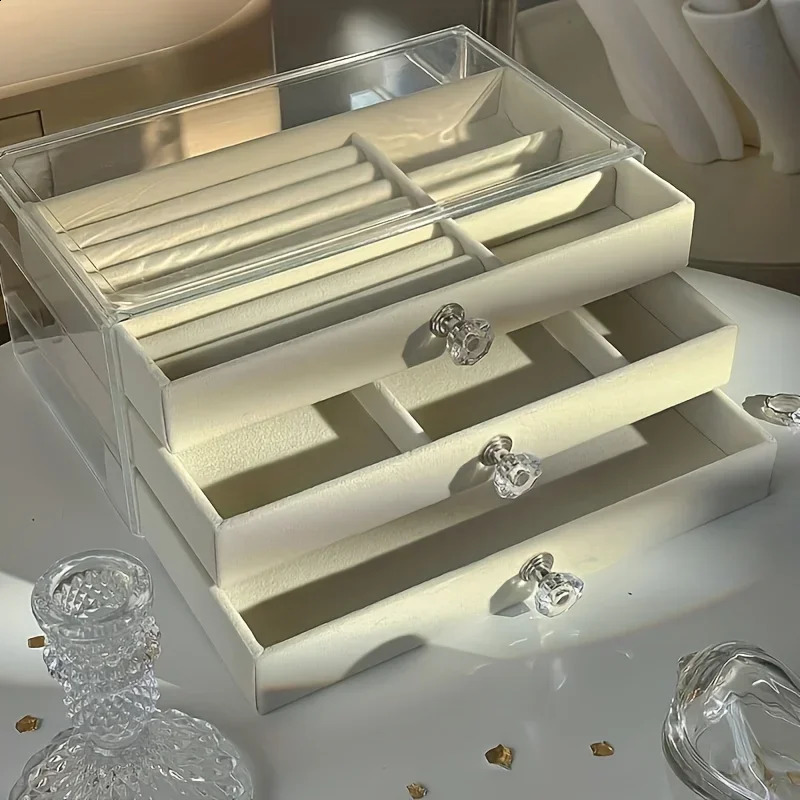 -3Tier Dust-Proof Acrylic Jewelry Organizer Box Elegant Modern Rectangular Tabletop Display Case jewelry boxes 250424