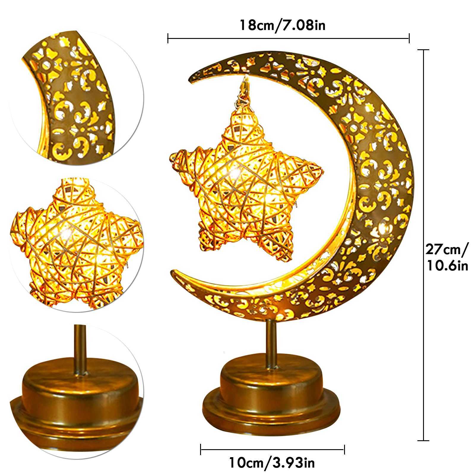 Moon Star Modeling Table Lamp Ramadan Hollow Moon Festival Atmosphere Lamp Battery Powered LED Night Lights for Home BedroomM251125