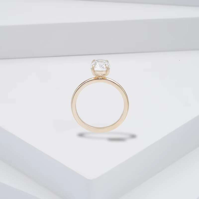 Classic 4 Claw Prongs 14K Yellow Gold 7*9mm Elongated Old European Cut DEF Moissanite Solitaire Ring