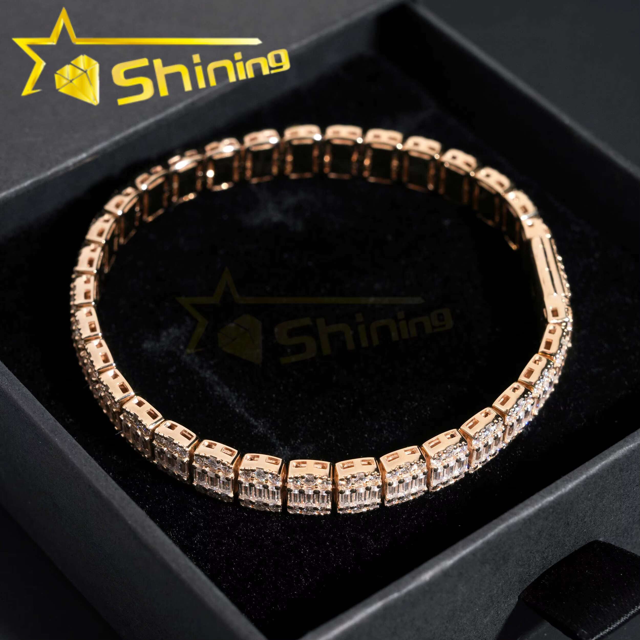 Custom Made Hip Hop Jewelry 8MM Cuban Link Chain 10K Real Gold VVS Moissanite Diamond Cuban Bracelet Men