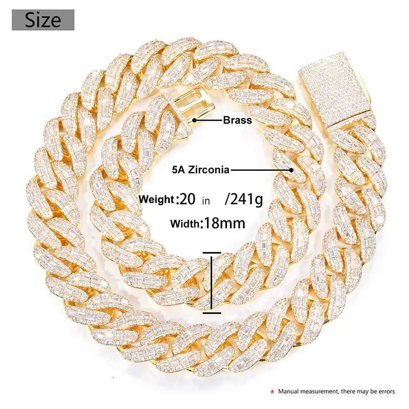 18MM 5A Synthetic Zirconia Iced Out Fashion Jewelry Necklaces Men Bracelets Women Mens Brass 18K Gold Plated Cuban Link Chain