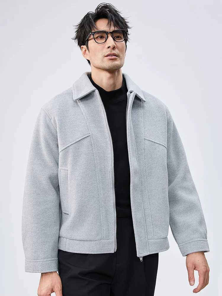 Winter Double Zipper Woolen Jacket Mens Versatile Lapel Casual Short Overcoat Thick Warm Business Social Wool Blend JacketsT251125