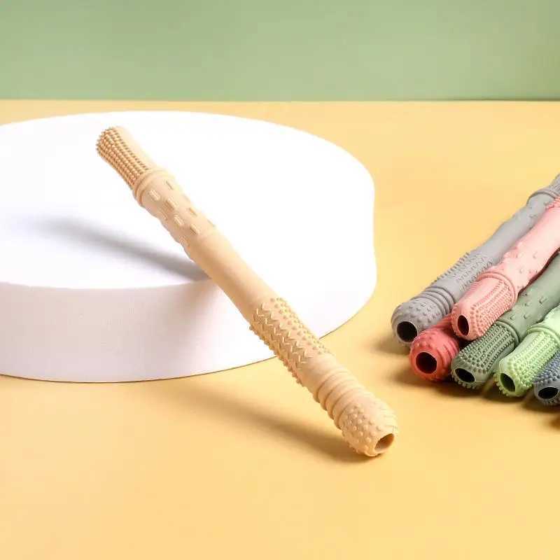 5pcs/set Silicone Hollow Teether Tube Chew Straw Sensory Toy for Toddlers Silicone Teething Toys Gifts G251125