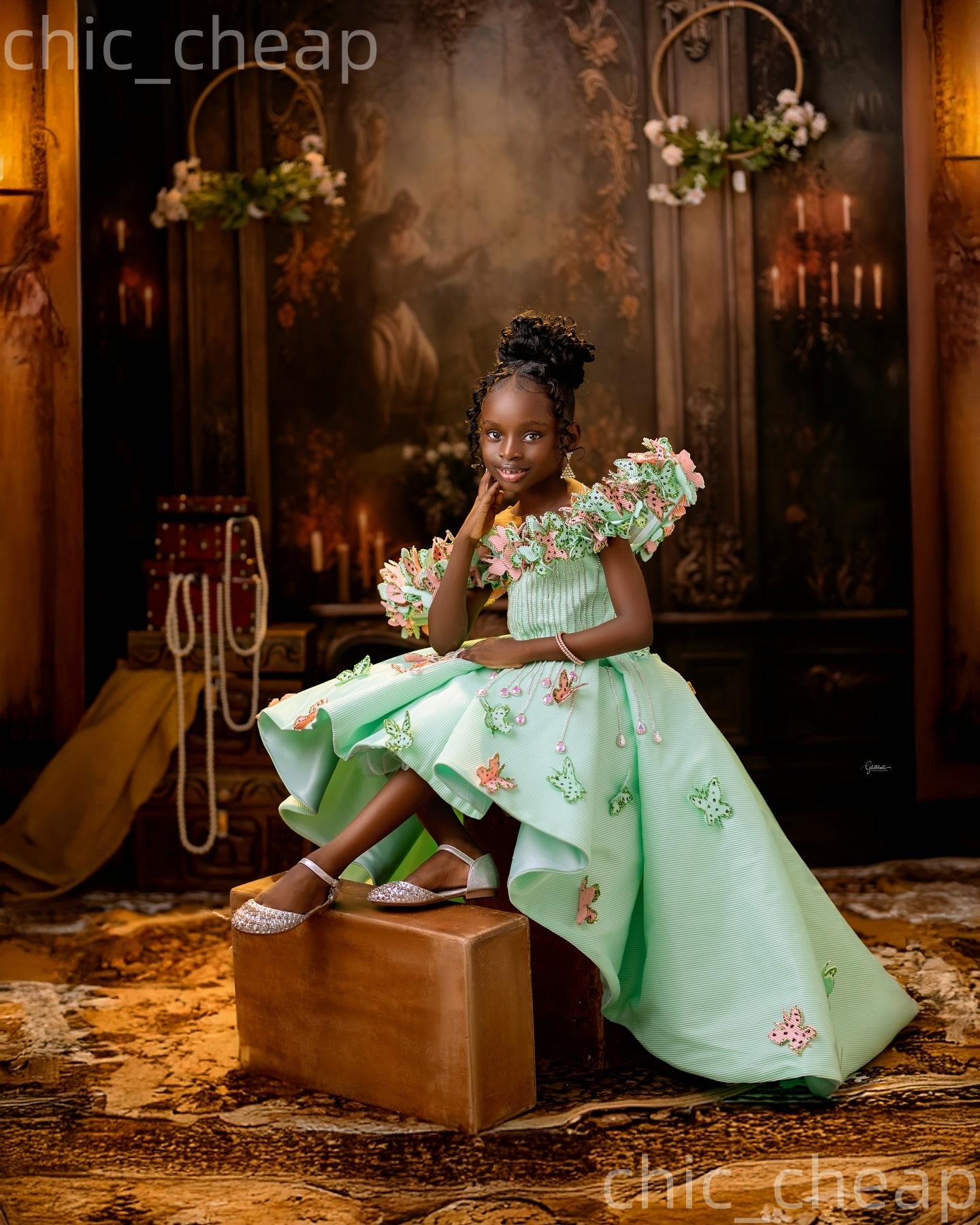 2026 Mint A-line Flower Girl Dresses Crystals Flowers Hi-Lo Satin Sheer Neck Little Girl Christmas Peageant Birthday Christening Tutu Dress Gowns ZJ42