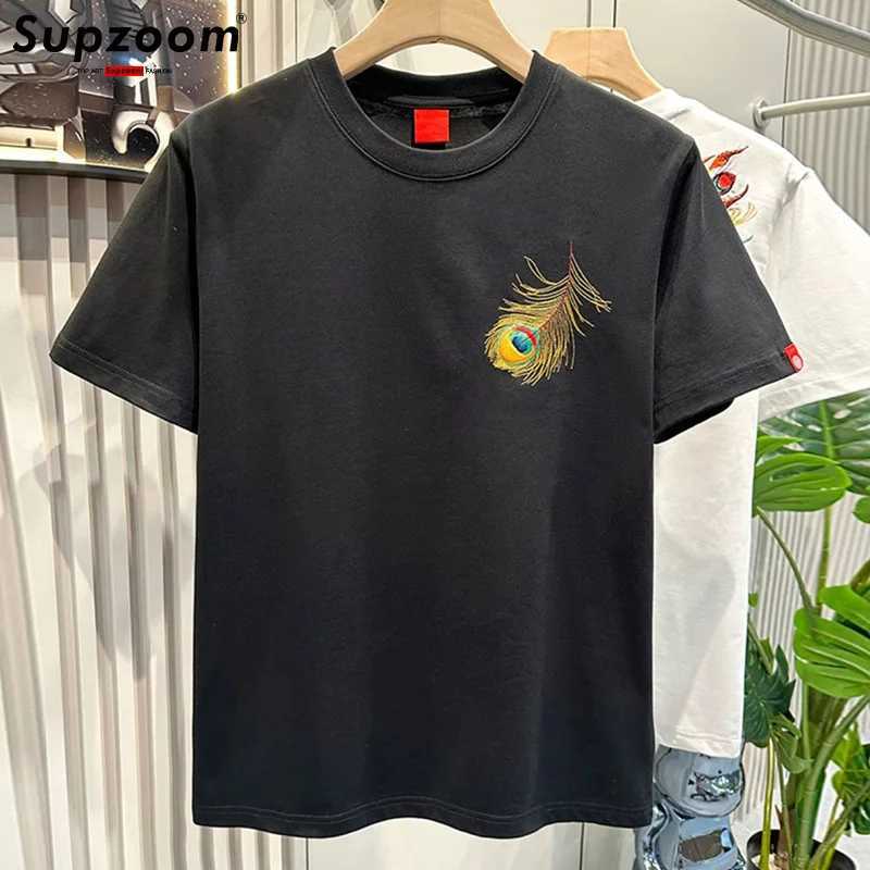 Supzoom New Arrives Summer High Street Peacock Embroidered Neutral O-Neck Casual Heavy Pattern Cotton Loose Mens T-shirt W250425