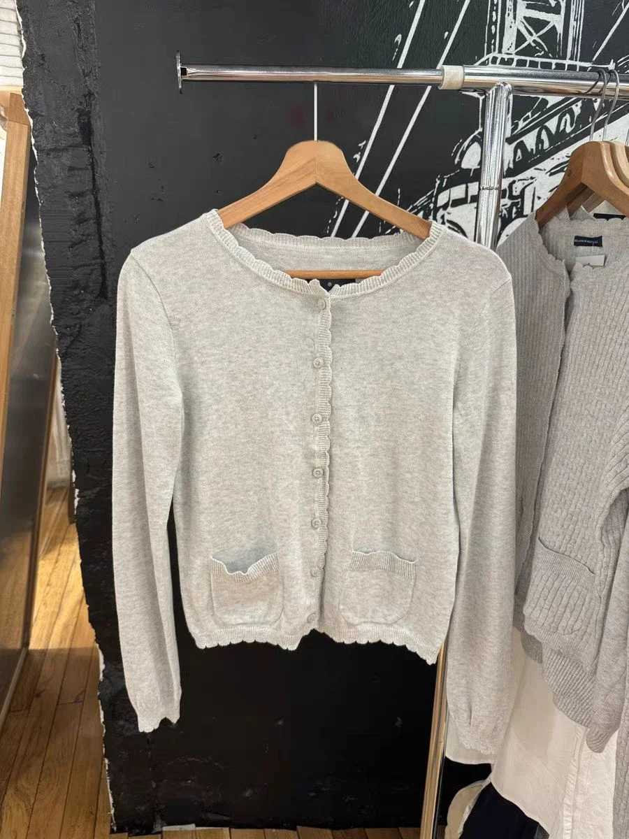 Gray Pockets Knitted Sweater Cardigan Women Autumn Cotton Round Neck Long Sleeve Sweaters Sweet Preppy Style Knitwear Y2K TopsT251125