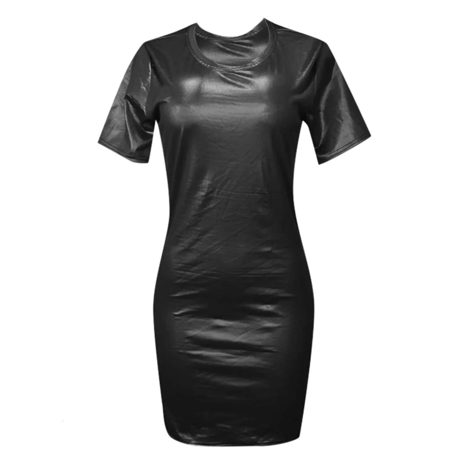 Dongdumaoyi Sexy Elegant Dress Imitation PU Leather Slim Bodycon Women Short Sleeves Skinny Club Party Vestidos