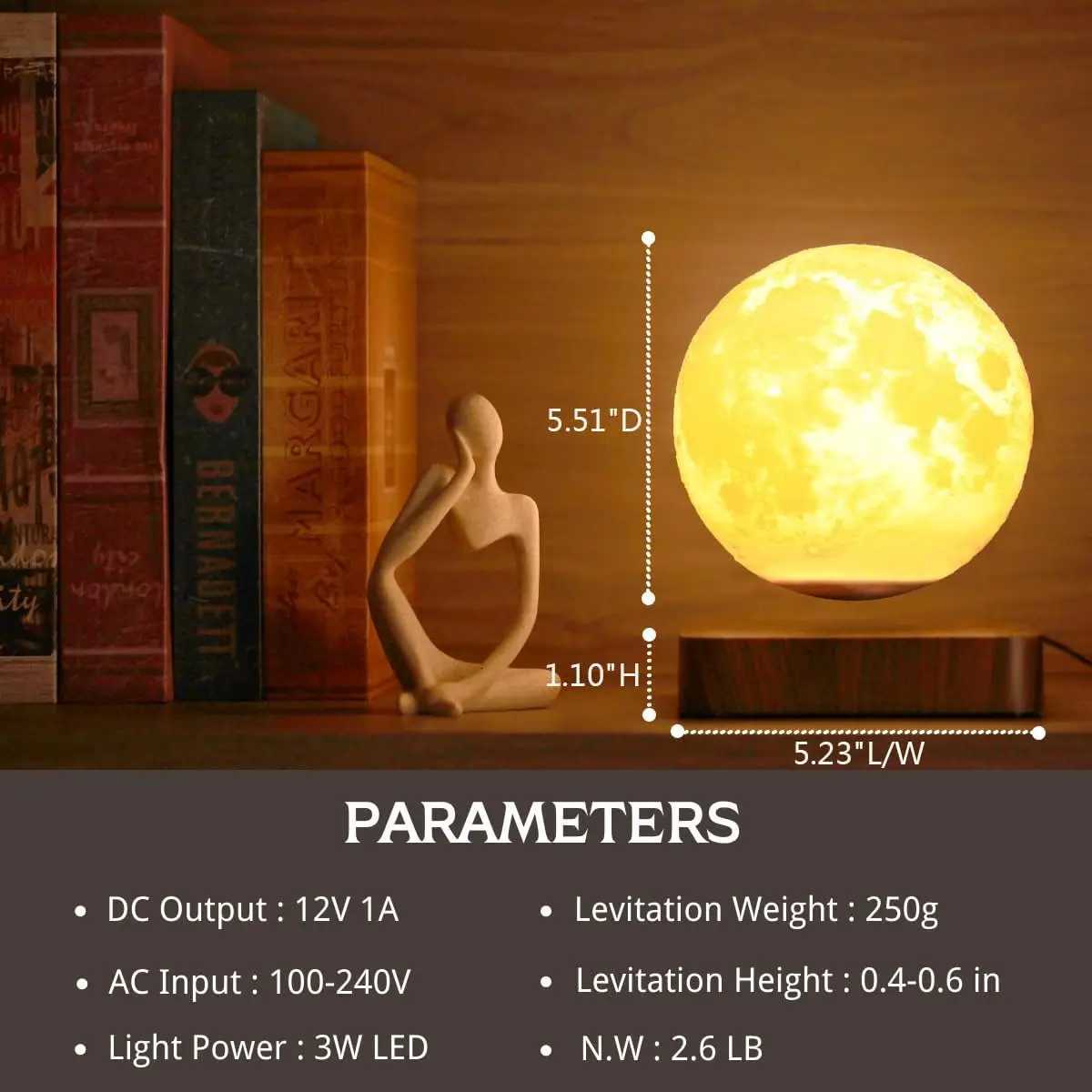 Levitating Moon Lamp Magnetic Floating Moon Lamp Spinning Luna Night Light with 3 Color Modes for Home Office Desk DecorM251125