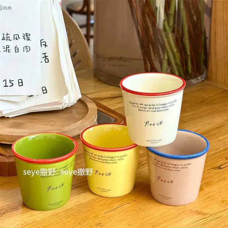 Korean Style Espresso Cup Retro Letter Paper Design Ceramic Hand-held Mug Household Coffee Cups Drinkware Y251125