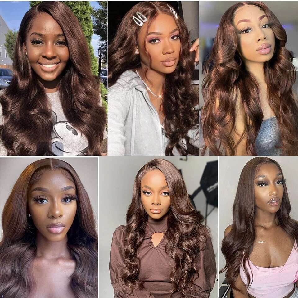 Chocolate Brown Body Wave Front Wig Transparent 13X6 HD Lace Frontal Preplucked Colored Human Hair Wigs 4X4 5X5 13X4