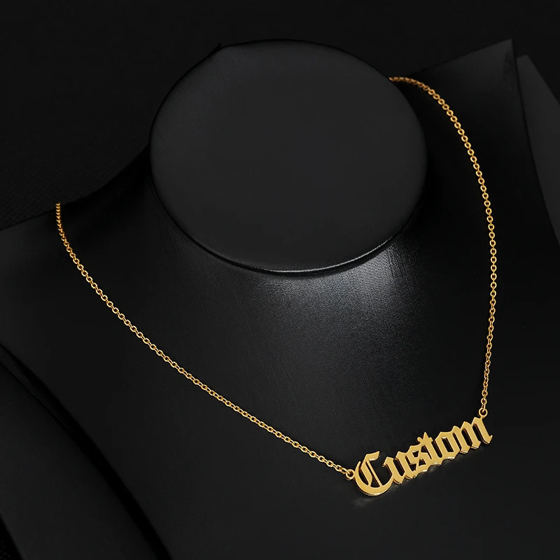 Old English Custom Name Necklaces For Women Men Stainless Steel Customized Necklace Pendant Personalized Goth Neck Chain Jewelry 250425