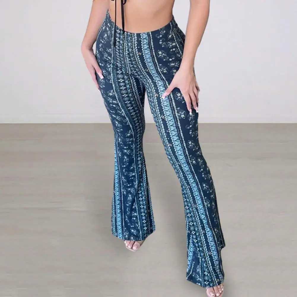 Womens Bootcut Pants Retro Print Flared hem womens yoga pants high elasticity waist slim suitable for women to wear for a long timeC250425