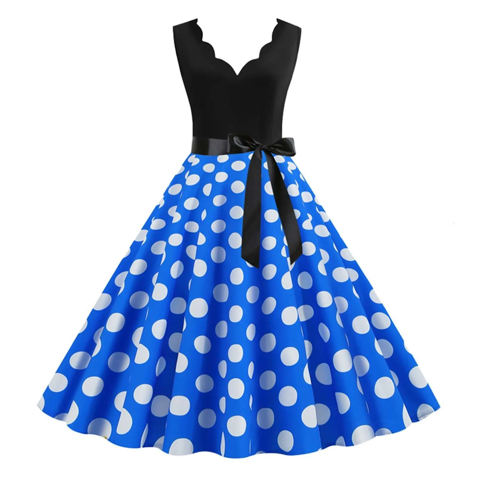 Dongdumaoyi New Vintage Polka Dot Print Women Summer Dress S Retro Patchwork Sleeveless V Neck Elegant Party Casual Robe Midi Dresses