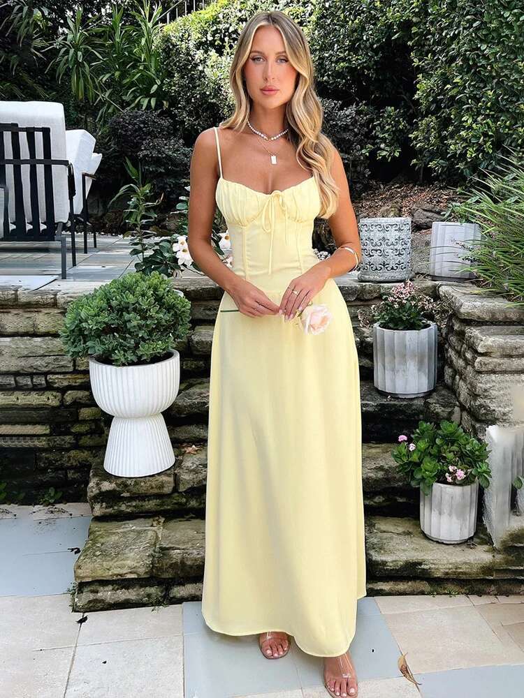 Dongdumaoyi Townlike Elegant Maxi Long Waist Wrap A Line Dress Women Spaghetti Strap Spring Summer Backless Sexy Party Dresses