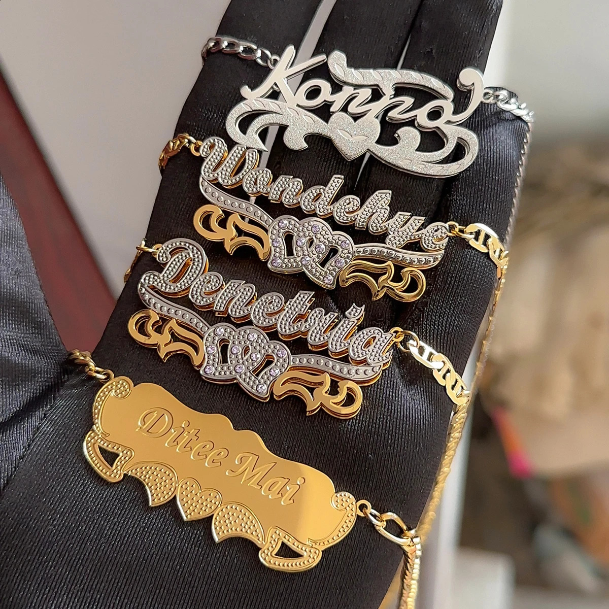 Customized Double Name Necklace 18K Gold Plated Nameplate 3D Necklace Personalized Choker Women Double Layer Name Necklace Gifts 250425
