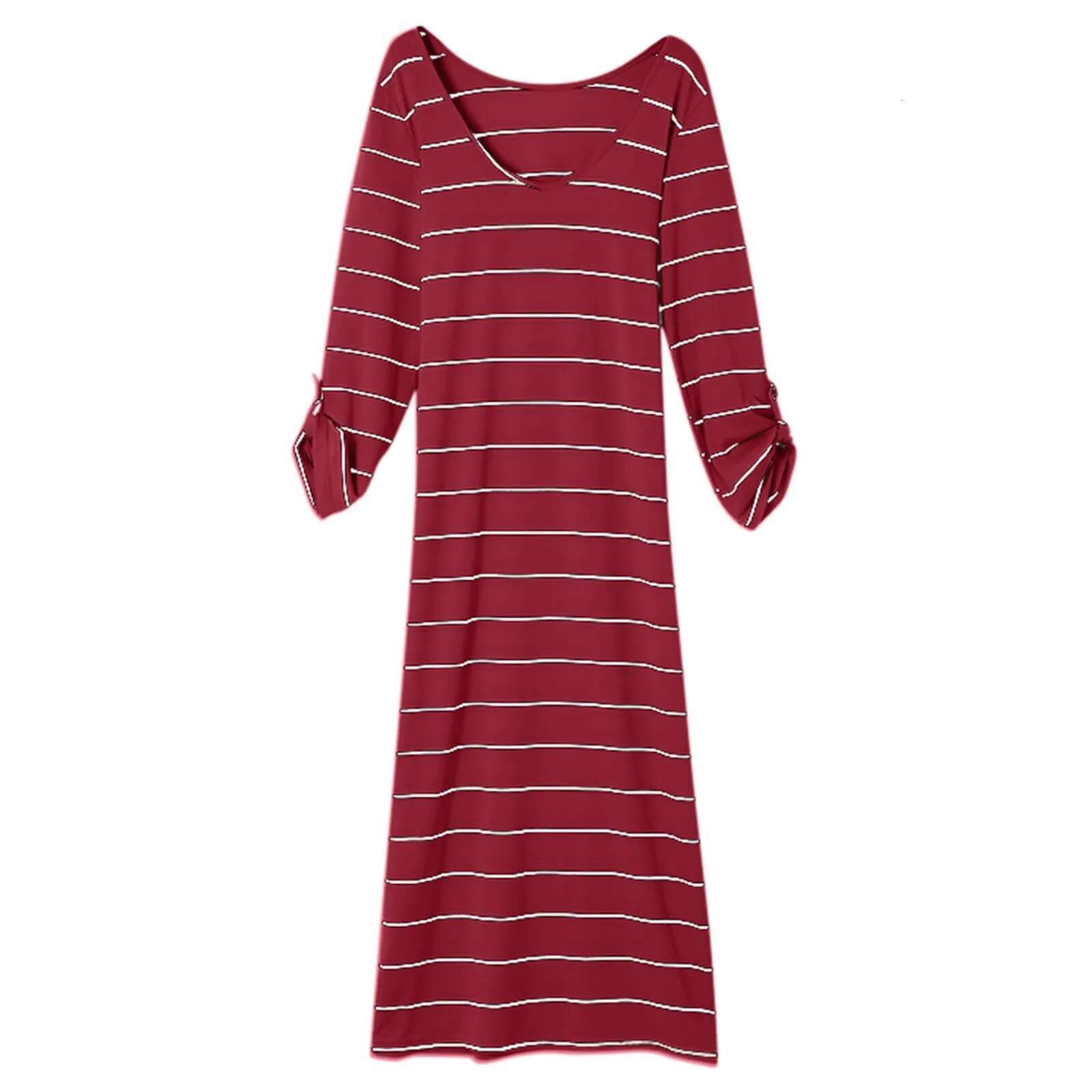Dongdumaoyi Spring Striped Dresses For Women Long Sleeve Casual O Neck Maxi Dress Ladies Elegant Brown S Warm Summer