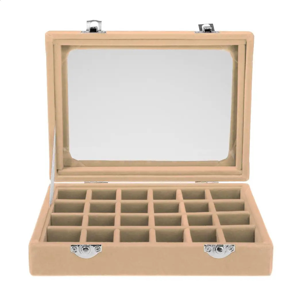 Wooden Velvet Jewelry Necklace Ring Storage Box Case Organizer Gift Jewelry box 24 Sections Large Capacity Jewelry Showcase Case 250424