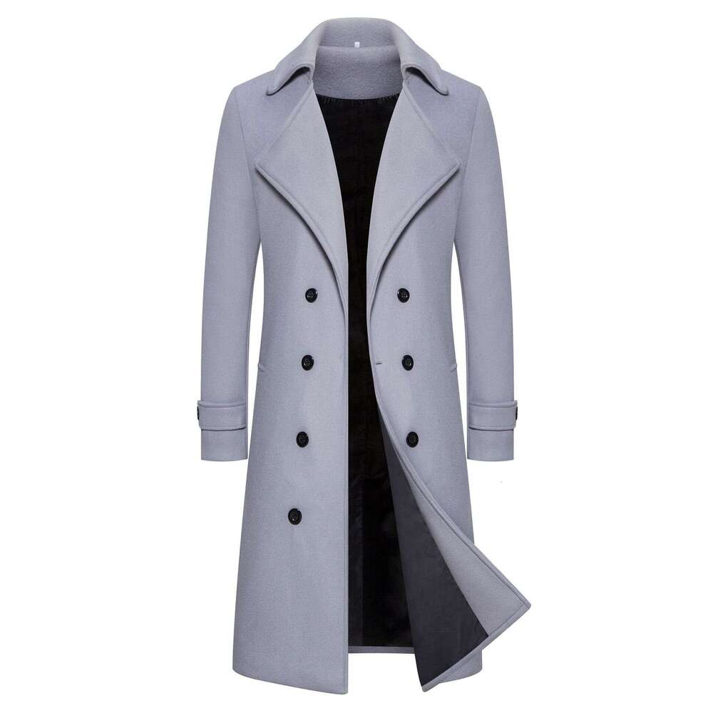 M-4XL autumn and winter long double breasted windbreaker slim fit woolen coat men's 2025 new casual fashion trend clothing