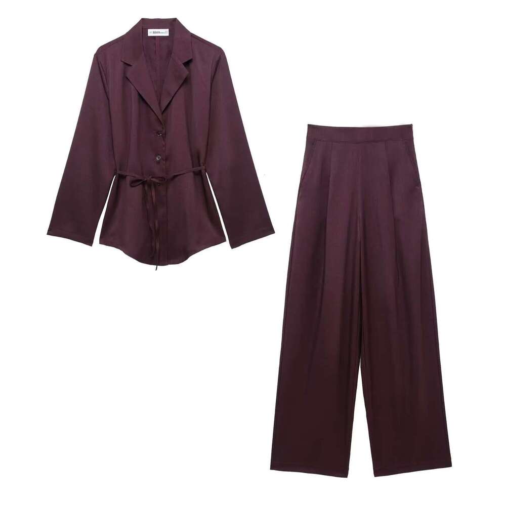 Hipseam Suit Pants Spring 2 Piece Women Belt Button Loose Casual Blazer Wide Leg Pleated Trousers Female Set