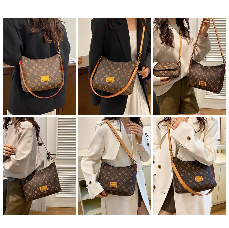 Ladies crossbody bag, large capacity commuter hand shoulder bag, fashionable casual luxury bag, women's shoulder bag, classic retro letter bag, l