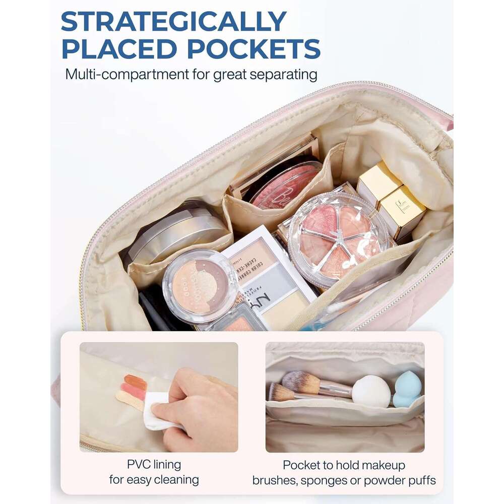 BAGSMART Bag Toiletry Bag, Puffy Padded Make Up Bags for Women Makeup Organizer Case, Wide-open Pouch Purse Travel Essentials Toiletries Accessories B
