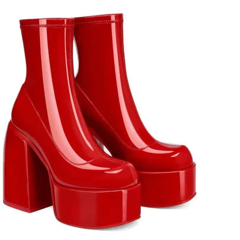 2024 New Plus Sized Denim Short Boots Women's Fashionable Waterproof High Heeled Shoes With Thick Sole For Winter