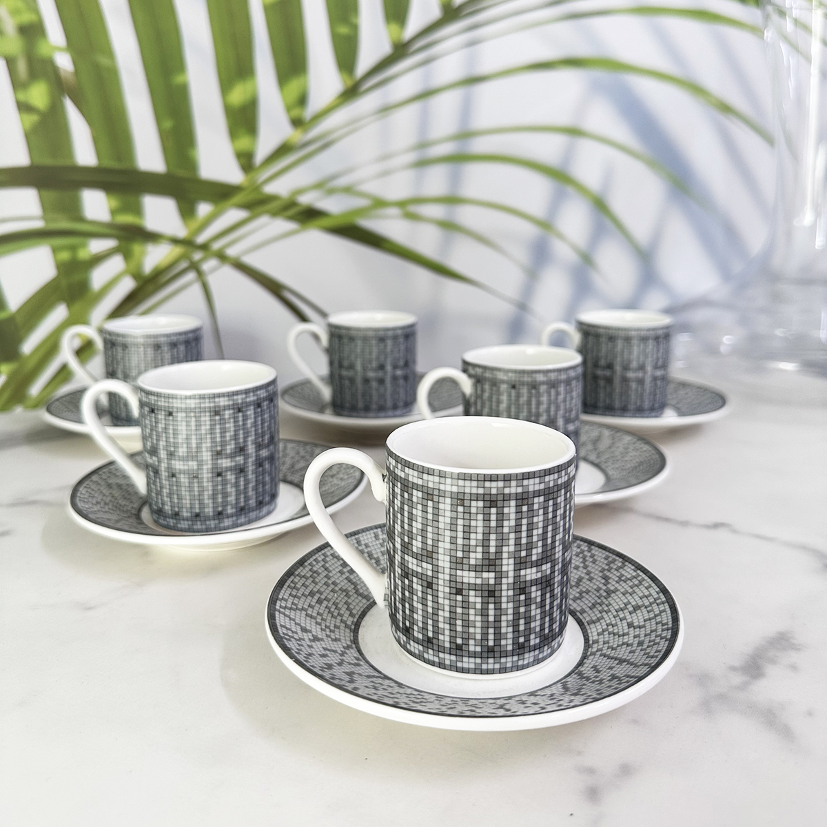 Royal 6-Cup Espresso Set - Luxury European Porcelain - Classic Demitasse Cups with Gold Accents