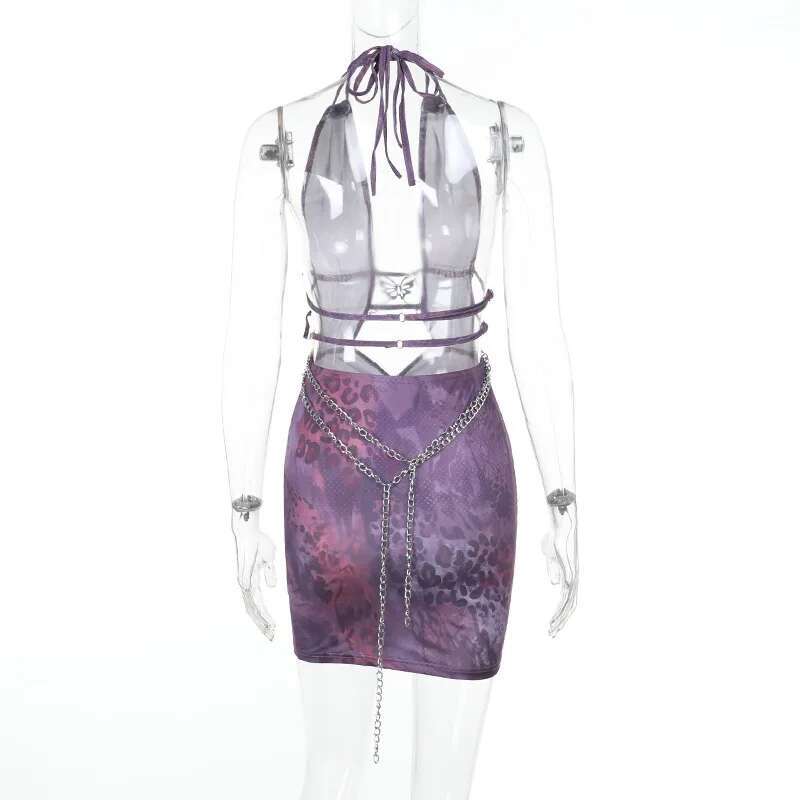 Dongdumaoyi Townlike Leopard Print Slim Bodycon Dress Women Halter Mini Spring Summer Chain Deep V Neck Sexy Party Dresses