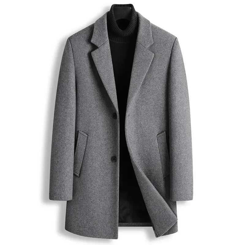 2023 Autumn and Winter New Mens Italian Style Elegant and Fashionable Mid-length Simple Business Casual Slim Woolen CoatT251125