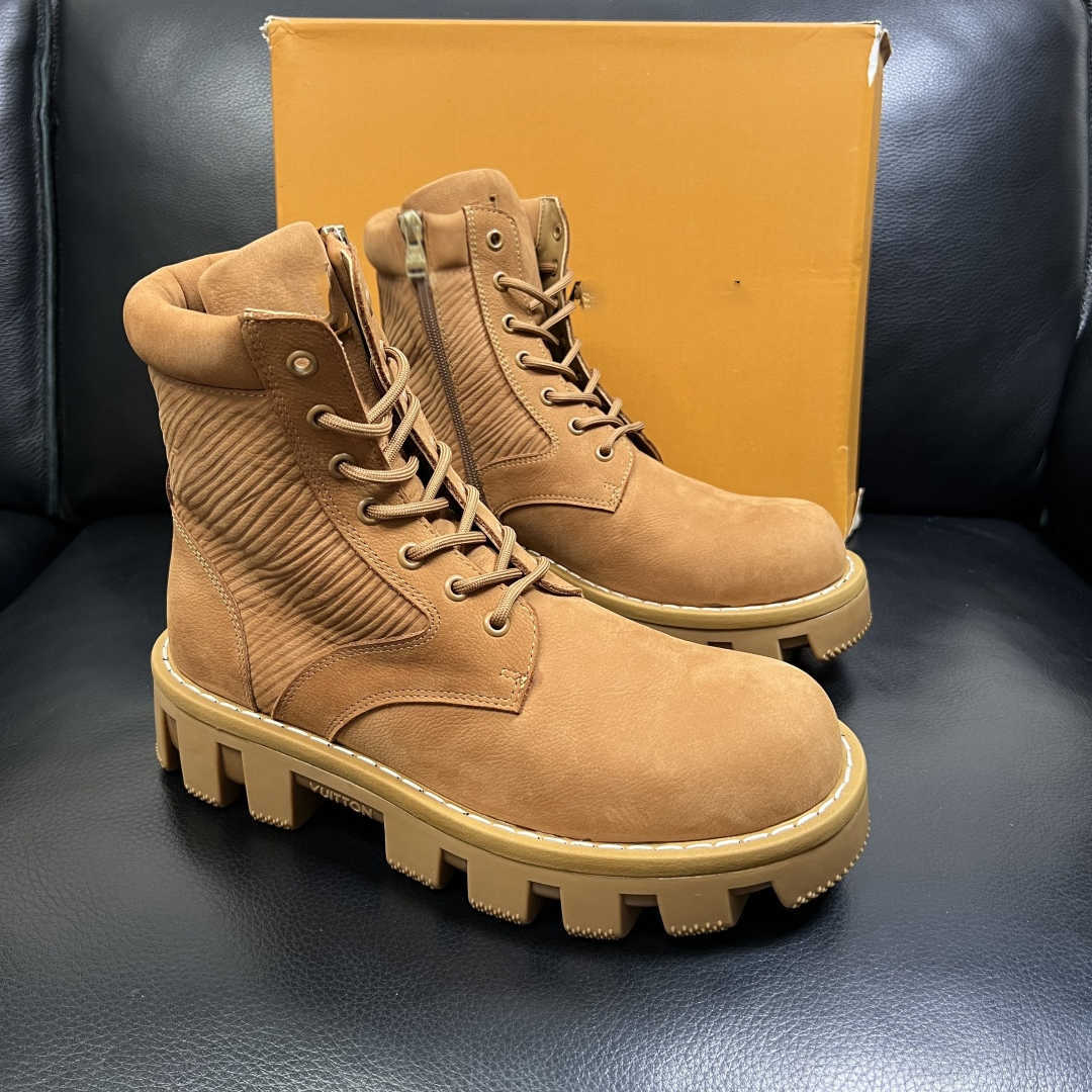 Fashion Martin Classic designer boot mens Round Toe Strap Height Increasing Thick Sole flat Suede calfskin Leather black Motorcycle Boots Short knight boots