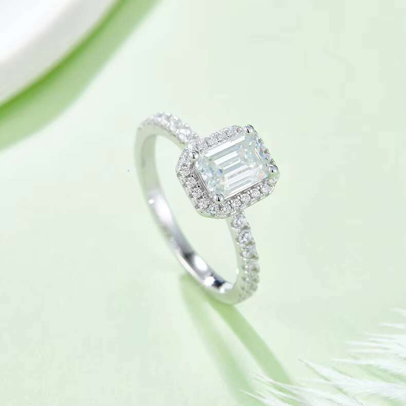 Moissanite Jewelry Vendors Promise 925 Sterling Silver Rectangle 1ct Moissanite Ring With Gra Certificate