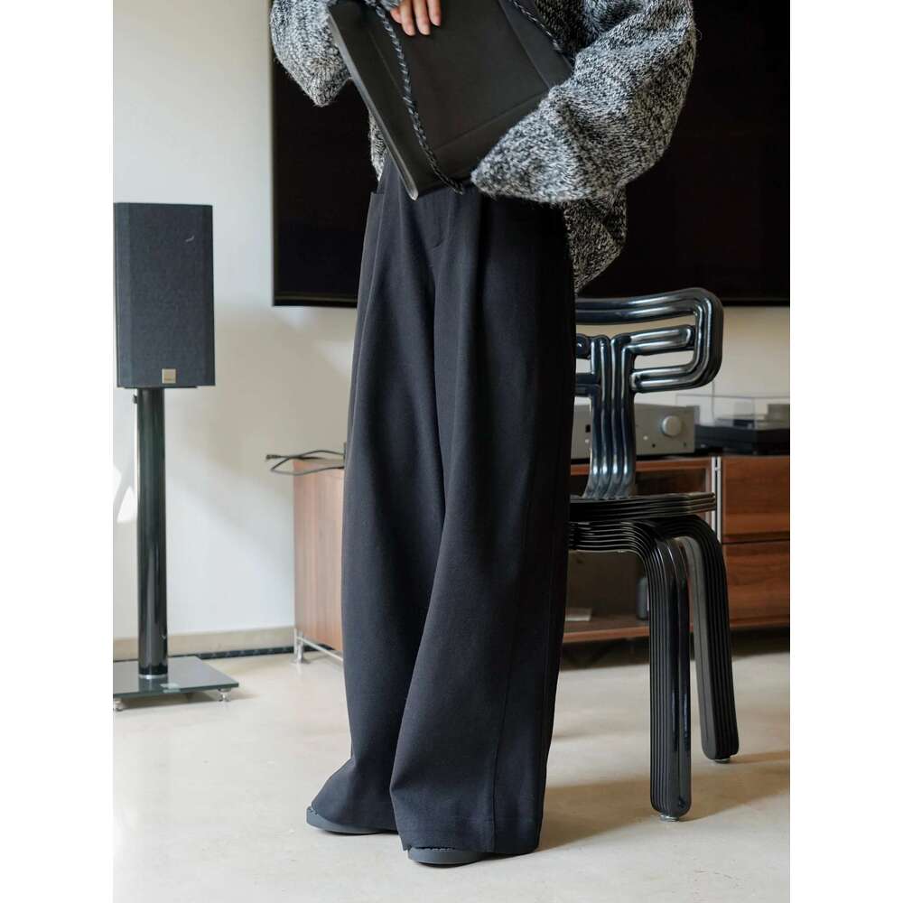 Autumn And Winter Women's Casual Solid Color High Waisted Loose Wide Leg Pants