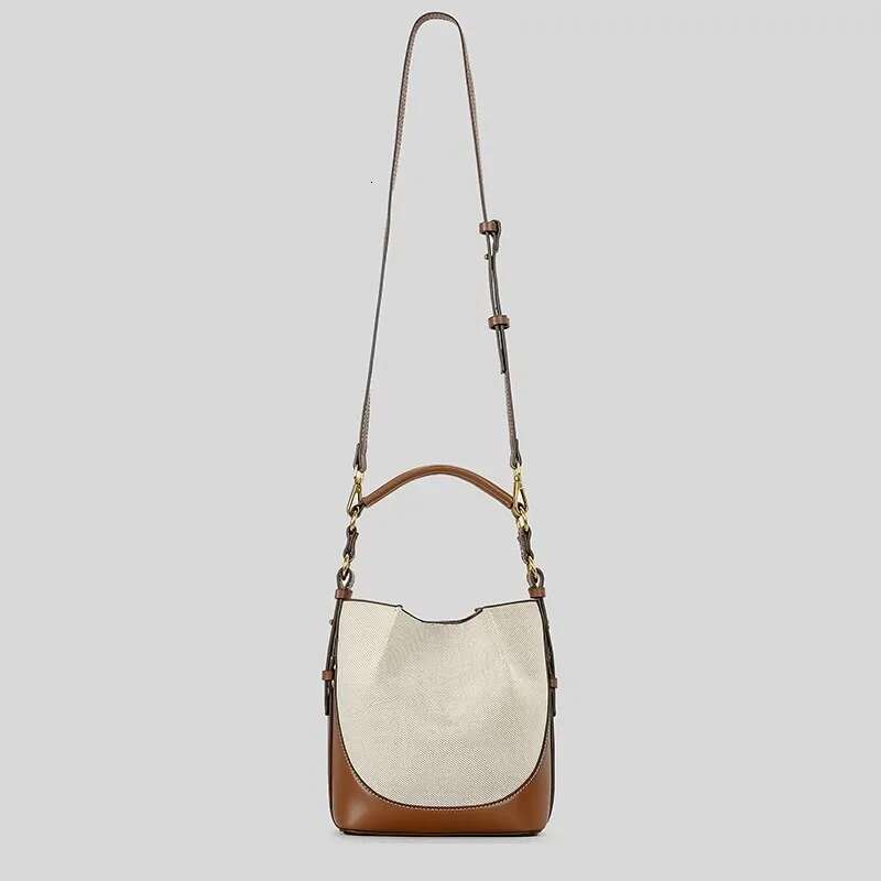 Designer Bag Fashion Panelled Canvas Bucket Bag Designer Women Handbags Pu Leather Shoulder Crossbody Bags With Wide Strap Tote Purses