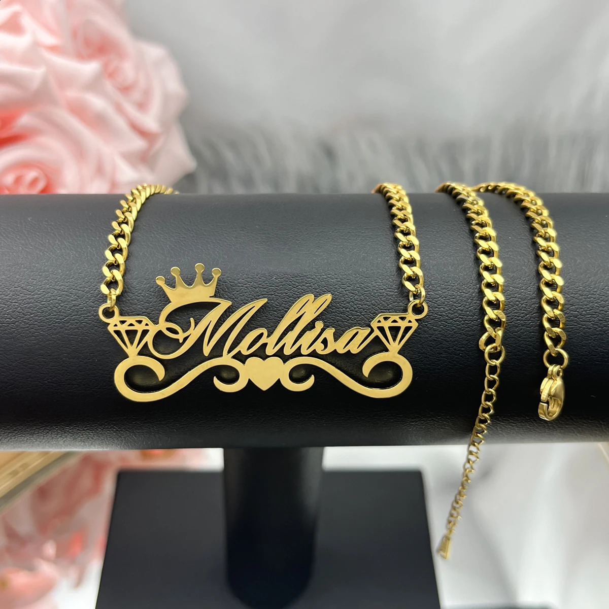 Custom Name Necklace with Crown Personalized Cuban Chain Necklace Stainless Steel Nameplate Necklace for Women Gift 250425