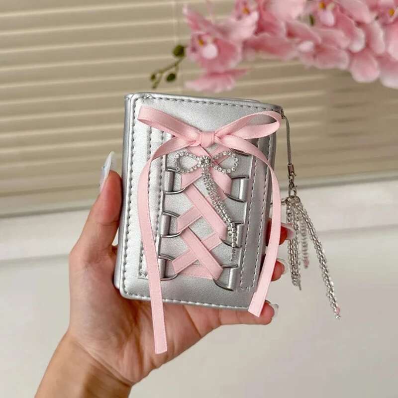 Sier Sweet Wallets For Women Y2k Strap-On Designer Original Fashion Short Coin Korean Style Casual New Cute Wallet Purse