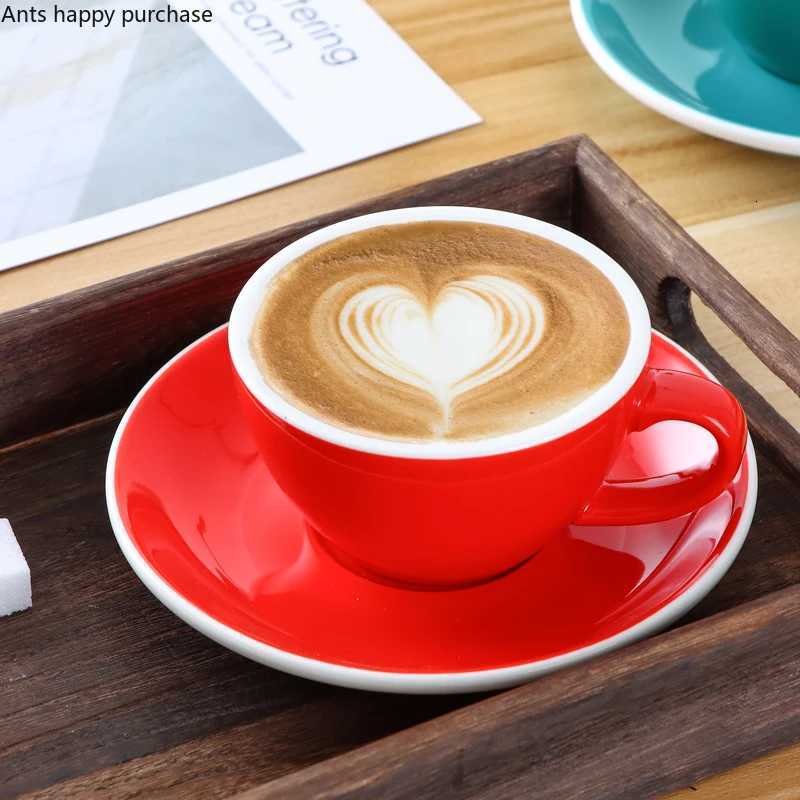 150ml Coffee Cup Saucer White Rim Solid Color Ceramic Mug Cappuccino Cups Coffee Mug Milk Tea Cup Afternoon Tea Cups Milk Mugs Y251125