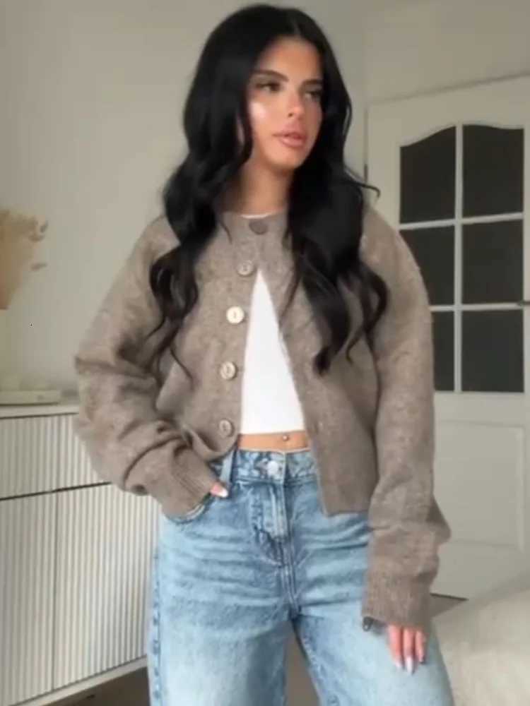 HH Womans Autumn Fashion Knitted Tops Round Collar Single-Breasted Coat Women Casual Button Long Sleeve Solid Cardigan TrendyT251125