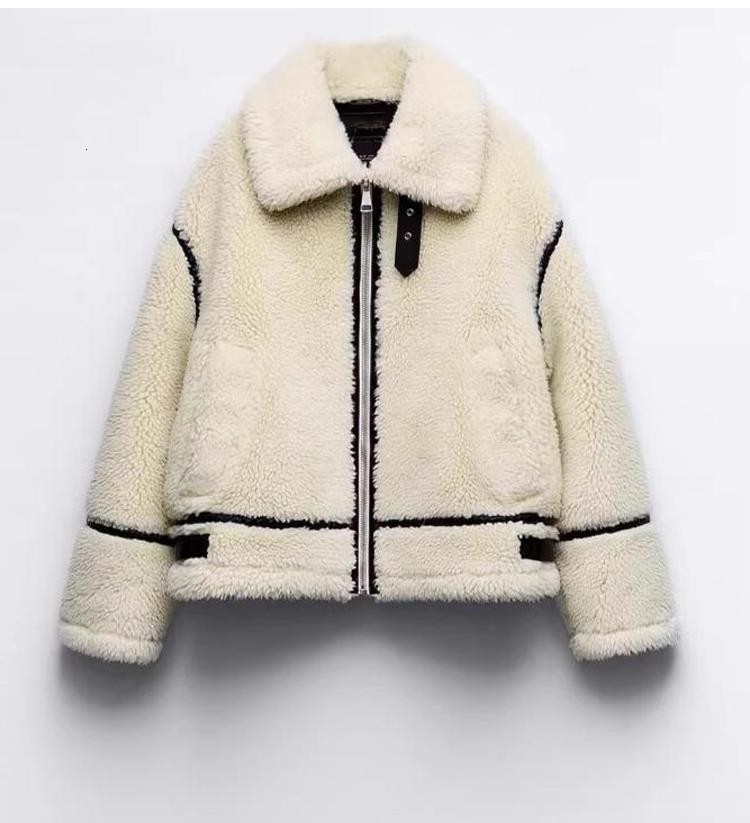 Mall Style Sheep Fur Fleece Jacket Autumnwinter Warm Comfortable Slimming Motorcycle Clipon Leather Coat 241025
