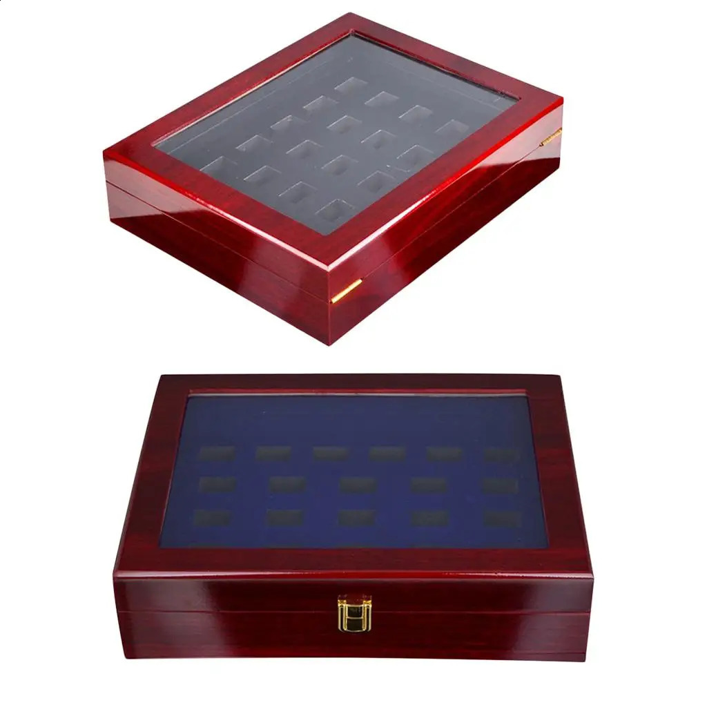Portable Wide Slot Grids Championship Heavy Wooden Jewelry Display Organizer Display Box Storage Case Showcase Gifts 250424