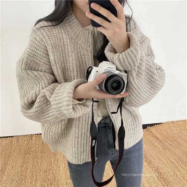 Womens Zip Up Sweater Cardigan Chunky Knit Stand Collar Zipper Front Plain Sweater Jacket Ladies Korean Chic Fall Winter OutfitT251125